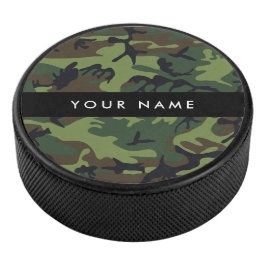 Groene camouflagepatroon, Jouw naam, personalisere Hockey Puck