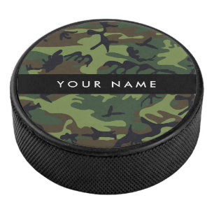 Groene camouflagepatroon, Jouw naam, personalisere Hockey Puck