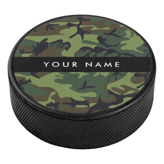 Groene camouflagepatroon, Jouw naam, personalisere Hockey Puck (3/4)