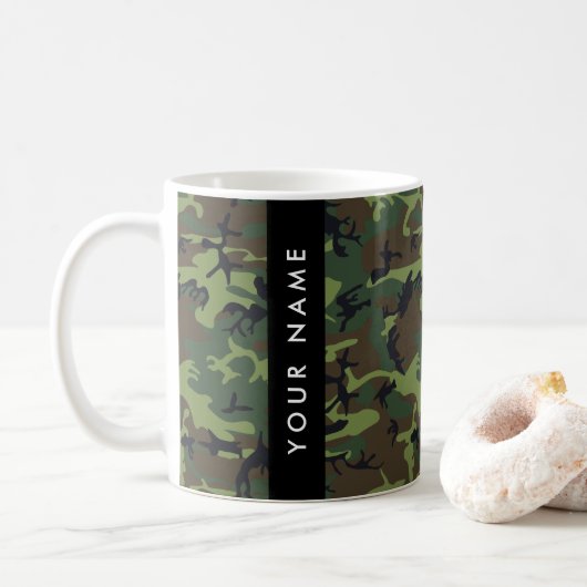 Groene camouflagepatroon, Jouw naam, personalisere Koffiemok (Met donut)