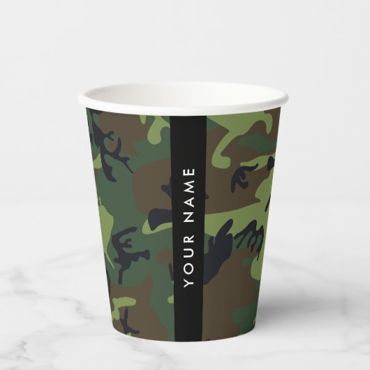 Groene camouflagepatroon, Jouw naam, personalisere Papieren Bekers (Voorkant)