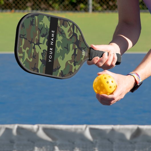 Groene camouflagepatroon, Jouw naam, personalisere Pickleball Paddle (Insitu)