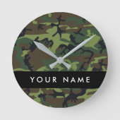 Groene camouflagepatroon, Jouw naam, personalisere Ronde Klok (Voorkant)