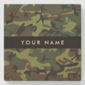 Groene camouflagepatroon, Jouw naam, personalisere Stenen Onderzetter (Voorkant)