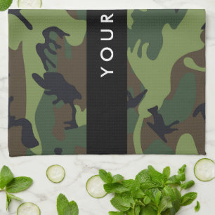 Groene camouflagepatroon, Jouw naam, personalisere Theedoek