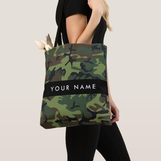 Groene camouflagepatroon, Jouw naam, personalisere Tote Bag (Dichtbij)