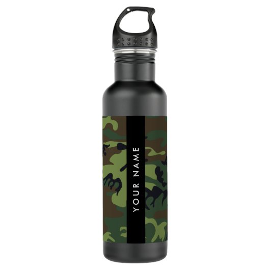Groene camouflagepatroon, Jouw naam, personalisere Waterfles (Voorkant)