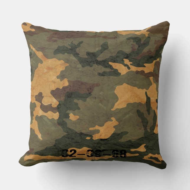 Groene camouflagepatroon vintage 2020 kussen (Voorkant)