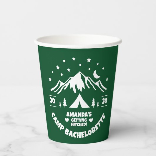Groene Camping Vrijgezellenfeest Papieren Bekers (Achterkant)