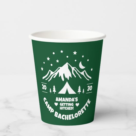 Groene Camping Vrijgezellenfeest Papieren Bekers (Voorkant)