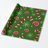 Groene Candy Cane & Swirl Kerstcadeaupapier Cadeaupapier (Uitgerold)