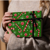 Groene Candy Cane & Swirl Kerstcadeaupapier Cadeaupapier