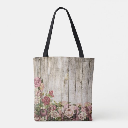 Groene Canvas tas bloemen roze roze rozen (Achterkant)