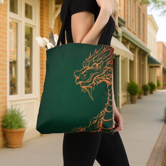 Groene Canvas tas met kleurrijke Dragon Print