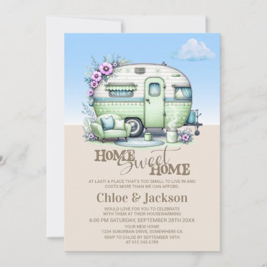 Groene Caravan Grappig Housewarming Party Kaart (Voorkant)