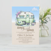 Groene Caravan Grappig Housewarming Party Kaart (Staand voorkant)