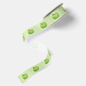 Groene Cartoon Appel Fruit Illustratie Satijnen Lint (Achterkant)