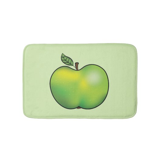 Groene Cartoon Apple Fruit Illustration Badmat (Voorkant)