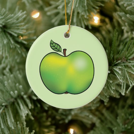 Groene Cartoon Apple Fruit Illustration Keramisch Ornament (Boom)