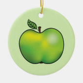 Groene Cartoon Apple Fruit Illustration Keramisch Ornament (Voorkant)