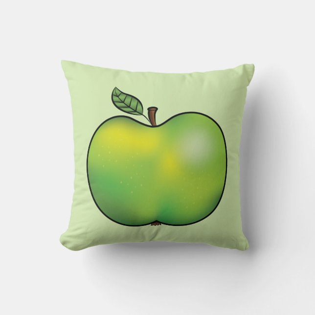 Groene Cartoon Apple Fruit Illustration Kussen (Voorkant)