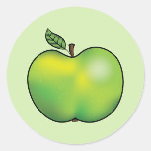 Groene Cartoon Apple Fruit Illustration Ronde Sticker