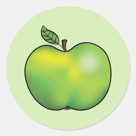 Groene Cartoon Apple Fruit Illustration Ronde Sticker (Voorkant)