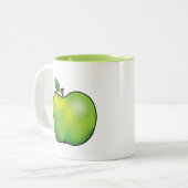 Groene Cartoon Apple Fruit Illustration Tweekleurige Koffiemok (Voorkant links)