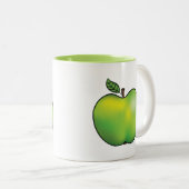 Groene Cartoon Apple Fruit Illustration Tweekleurige Koffiemok (Voorkant rechts)
