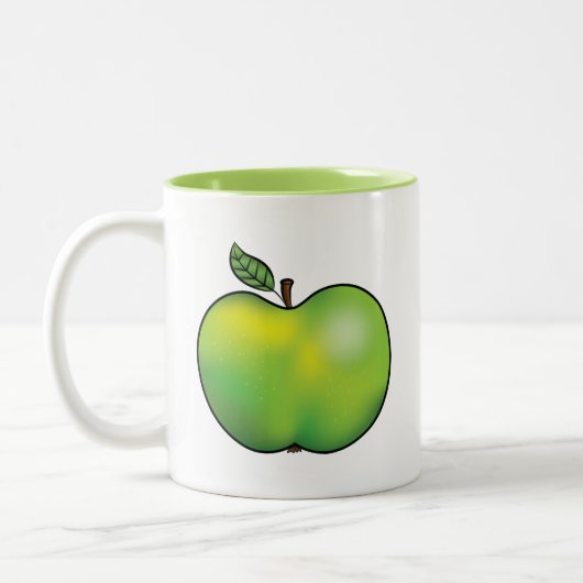 Groene Cartoon Apple Fruit Illustration Tweekleurige Koffiemok (Links)