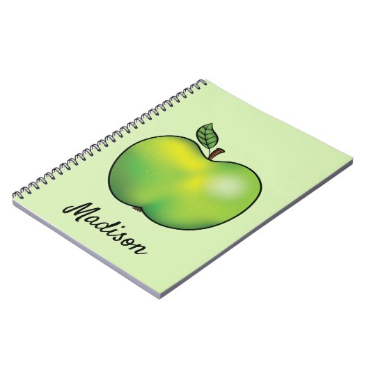 Groene Cartoon Apple Fruit met aangepaste tekst Notitieboek (Linkerzijde)