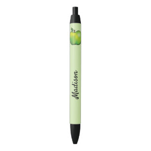 Groene Cartoon Apple Fruit met aangepaste tekst Zwarte Inkt Pen
