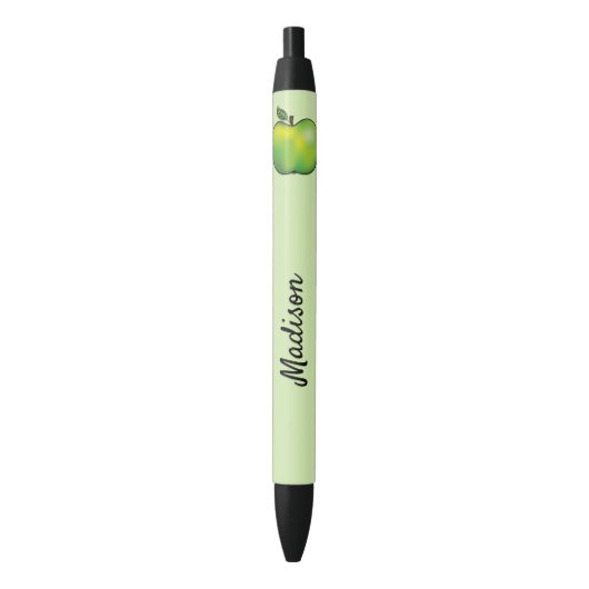 Groene Cartoon Apple Fruit met aangepaste tekst Zwarte Inkt Pen (Voorkant Verticaal)