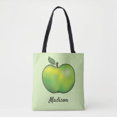 Groene Cartoon Apple Fruit met eigen naam Tote Bag (Voorkant)