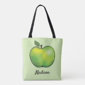 Groene Cartoon Apple Fruit met eigen naam Tote Bag (Achterkant)