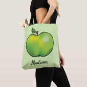 Groene Cartoon Apple Fruit met eigen naam Tote Bag (Dichtbij)