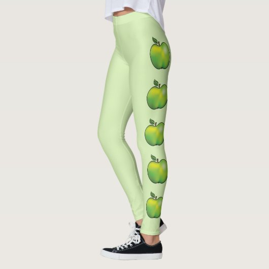 Groene Cartoon Apple maakt licht groen Leggings (Links)