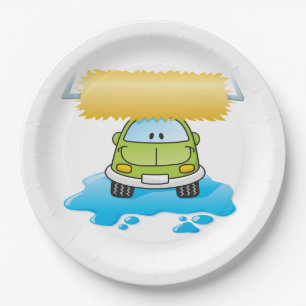 Groene Cartoon Autowas Happy Little Auto Papieren Bordje