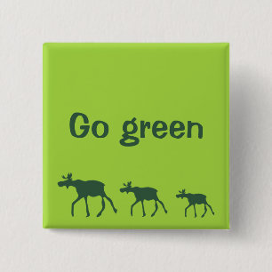 Groene cartoon eland loopt groene motivatie vierkante button 5,1 cm