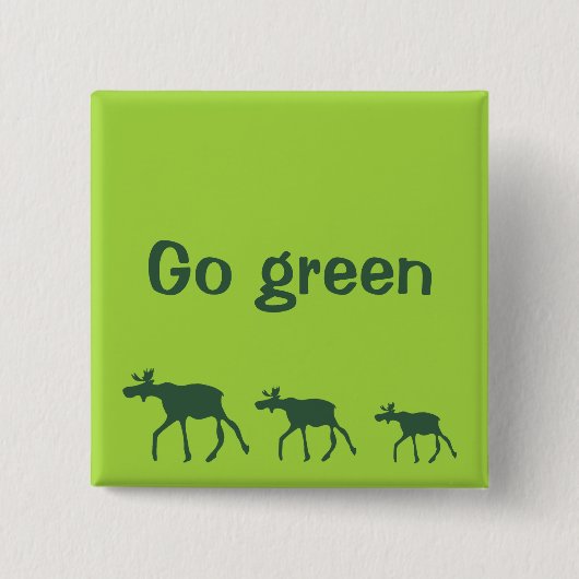 Groene cartoon eland loopt groene motivatie vierkante button 5,1 cm (Voorkant)