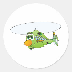 Groene Cartoon helikopter Ronde Sticker