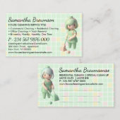 Groene Cartoon Janitorial Lady Schoonmaak Afspraak Visitekaartje (Voorkant / Achterkant)