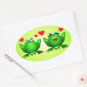 Groene Cartoon Kikkers Cute Red Love Hearts Ovale Sticker (Envelop)