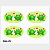 Groene Cartoon Kikkers Cute Red Love Hearts Ovale Sticker (Vel)