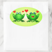 Groene Cartoon Kikkers Cute Red Love Hearts Ovale Sticker (Tas)