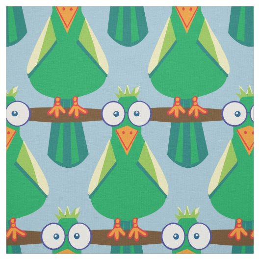 Groene cartoon parrots stof (Swatch)