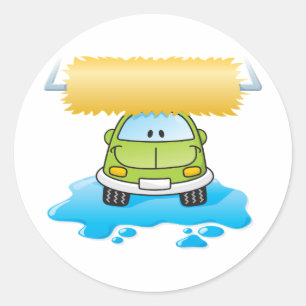 Groene Cartooneske Wasstraat Gelukkig Klein Autoot Ronde Sticker
