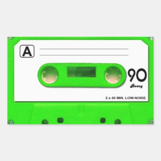 Groene  cassette muziektape rechthoekige sticker (Voorkant)