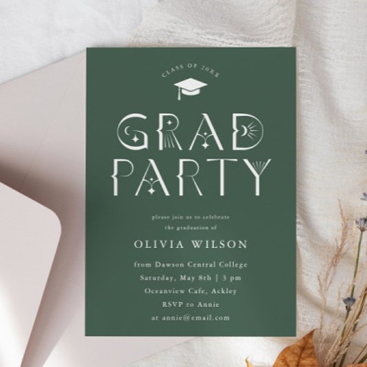Groene Celestial Typography Afstudeerder Party Kaart