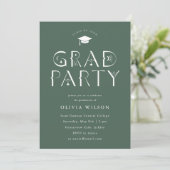 Groene Celestial Typography Afstudeerder Party Kaart (Staand voorkant)